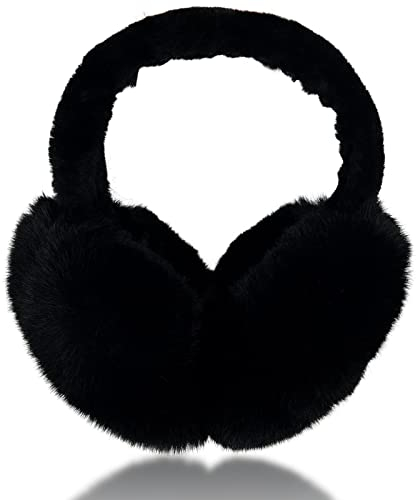 Chmentnanza Ohrenwärmer Damen Winter, Ohrwärmer für Frauen Faltbare Plüsch Warme Ohrenschützer Winter, Earmuffs Winter für Damen und Herren Schwarz