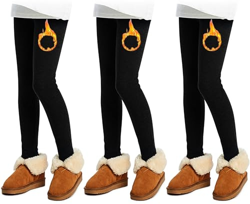 L&K-II 3er Pack Thermoleggings Mädchen Winter Leggings für Kinder Dicke Baumwolle mit Fleece gefütterte Kinder Hose 4610 Schwarz 110-116