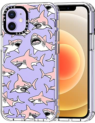 MOSNOVO für iPhone 12 / iPhone 12 Pro Hülle – Durchsichtige, schlanke, stoßfeste TPU+PC-Handyhülle, [6,6 Fuß Fallschutz/Anti-Abziehen] - Rosa Haie