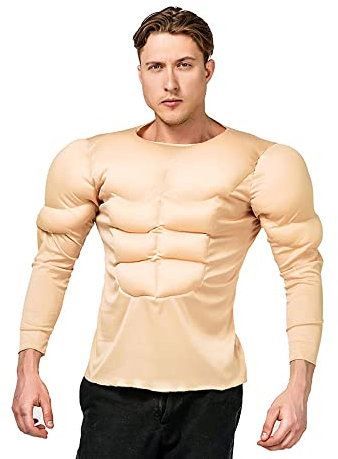 YUDATPG Chemise de Musculation pour Homme Accessoire de Costume d'halloween Manches Longues rembourrées Faux Muscle Poitrine Adulte pour Homme Cosplay Amusant
