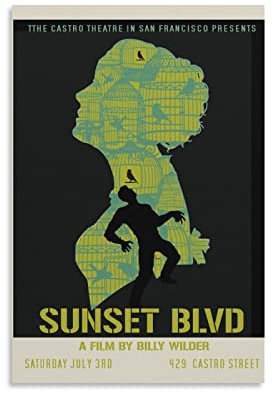 Sunset Boulevard American Film Noir Poster Film Poster Gemälde Leinwand Wandkunst Wohnzimmer Poster Gemälde 30 x 45 cm