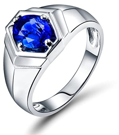 Herren Ringe Breit, Ehering Vintage Weißes Gold 18 Karat Weißgold Ovalschliff 1ct IF Tansanit Hexagon Ring Heiratsantrag Geschenke Größe 58 (18.5)