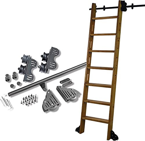 Retractable Rolling Ladder Hardware For Library (No Ladder) ,Black Sliding Ladder Extention Track Kit,3.3ft-20ft Round Tube Mobile Ladder Rails,for Home/Indoor/Loft (Size : 16ft/500cm Track kit)