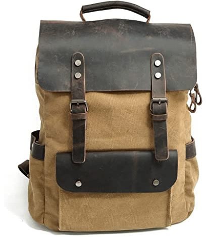 LIOONS Mochila de Grande Mochilas de Lona Encerada con Aceite Neutro Mochilas para portátiles de 15 Vintage Mochila Simple y Elegante Mochila Impermeable Informal Bolsa de Viaje