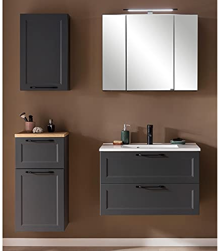 Lomadox Bad-Set Badezimmermöbel, mit 80 cm Waschtisch Spiegelschrank Hängeschrank Badschrank in dunkelgrau, B/H/T ca. 140/200/47 cm