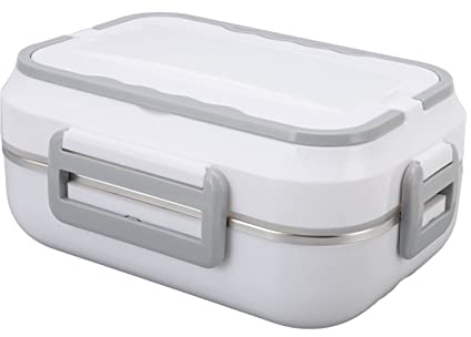1.5L White Electric Heating Lunch Box, Portable Heated Lunch Box Food Heater, Heatable Lunch Box for Car, Dual Use Stainless Steel Liner Lunch Box for Home, Work, Travel and Camping(UK Plug 220V)