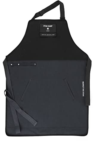 Steak Champ Grill & Bar Schürze: Robuste Koch- & Grillschürze, verstellbar, mit schmutz- und wasserabweisender Beschichtung, Aufnäher personalisierbar