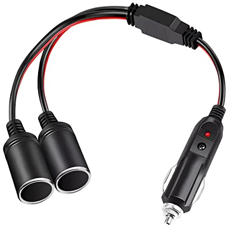 CGEAMDY 2 Stück Zigarettenanzünder Verteiler, 1 Bis 2 12V 24V Auto Zigarettenanzünder Verlängerungskabel Splitter Mit LED-Anzeige, Autozubehör Universal für die meisten Autos (2×14AWG)