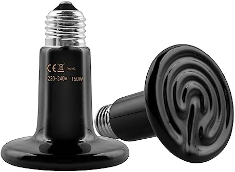Caldarax 2 Stück 150W Keramik Reptilien Wärmelampe, E27 Heizlampe, AC 220V, für Tiere Terrarium, für Reptilien Schildkröte, Eidechse, Schlange, Spinne, Küken