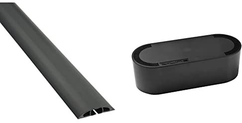 D-Line 4.5m Floor Cable Protector, Wire Cover - 4.5m Length, Cable Cavity = 17mm x 9mm - Black & Cable Tidy Box, Hide & Conceal Extension Blocks - 415mm x 165mm 135mm - Large, Black