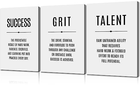 Inspirierende Wandkunst, motivierende Wandkunst, Erfolg, Körnung, Talent, Wandkunst, Büro, positive Zitate, Wanddekoration, motivierende Poster für Zuhause, Dekoration (40.6 cm Bx61 cm Hx3 Stück)