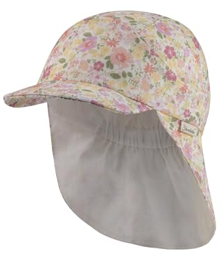 Sterntaler Schirmmütze mit Nackenschutz Blümchen für Mädchen - Kinder Mütze aus Bio -Baumwollmuesselin - Sonnenkappe Kinder gefüttert mit Baumwollstoff - ecru, 55