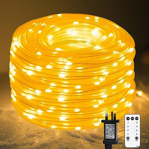 LiyuanQ Fairy Lights Plug In - 20M/66FT 200 LED Rope Light Outdoor, 8 Modes Tube String Light Remote for Christmas, Indoor Outdoor Bedroom Party Garden Tree Decoration Warm