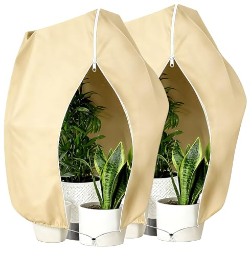 Housse Hivernage Plante Exterieur,2 Pièces 120x180cm Voile Hivernage Plante Exterieur 80g/m²,avec Fermeture éclair,Housses de Protection pour Plantes Réutilisable,Protection Hivernale Palmiers,Beige