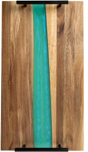 Comfify Resin Wood Tray, Decorative Blue Serving Platter for Breakfast, Appetizers, Snacks, Patio, Ottoman, Coffee Table, Centerpiece – Modern Home Decor, Kitchen Organizer – Ideal for Lap, Couch