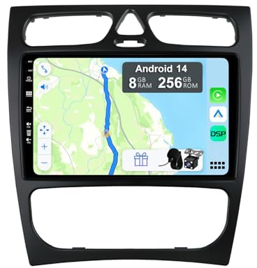 YUNTX [8GB+256GB] Android 14 Autoradio für Benz G Class W463 C W203 CLK W209/C209-[Integriertes CarPlay/Android Auto/DSP/GPS]-9” IPS Touch Screen-CAM+MIC-DAB/Mirror Link/Bluetooth 5.0/AHD/360 Kamera