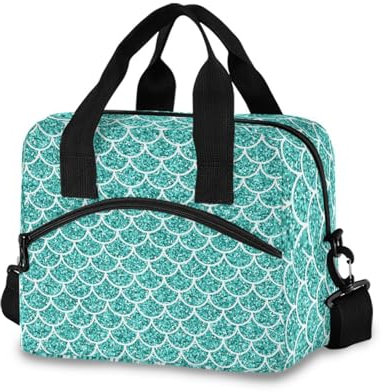 Bolsa de almuerzo con patrón de escamas de sirena con purpurina, bolsa de almuerzo aislada, bolsa de almuerzo para picnic, lonchera enfriadora para adultos