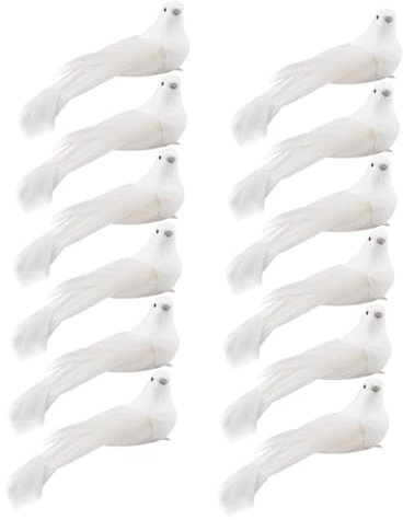 Garneck 12st Gefälschte Vogel-weihnachtsdekoration Weiße Weihnachtsvögel Clip Auf Vögel Für Weihnachtsbaum Weihnachtsbaumspitze Deko Vögel Mit Clip Tierfiguren Vogel Taube Der Vogel Feder