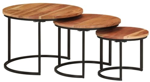Festnight Beistelltisch 3er Set Industrial Stil | Couchtisch Rund 2 teilig Stapelbar Tischgestell | runder Wohnzimmertische | Moderne Satztische Schwarz