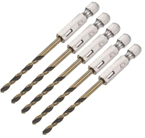 TA-VIGOR 5Pcs 3.2mm Hex Shank Twist Drill Bit Set, 1/4 Inch Shank HSS High Speed Steel Drill Bit Set Quick Change Twist Drill Bits for Woodworking, Plastic and Metal