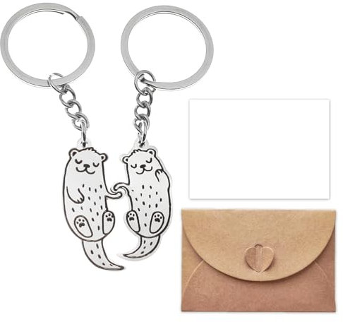 Ruzister 1 paire de porte-clés loutres en métal avec motif de loutre pour amis et couples, porte-clés de voiture, accessoires de sac