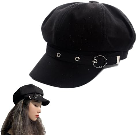 AWOCAN Baskenmütze Hüte für Frauen Damen Hüte Mode Baskenmütze Frauen Winter Newsboy Cap Frühling Outdoor Sonnenhut (DE/NL/SE/PL, Alphanumerisch, M, L, schwarz)