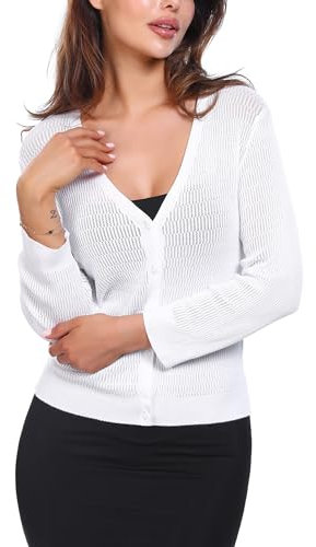 Sykooria Cárdigan Mujer Bolero 3/4 Mangas Chaqueta Punto Corto Ligero Elegante con Botones para Fiesta Vacaciones Diariamente