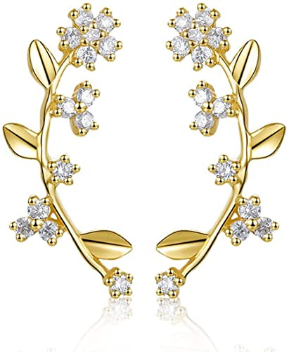 FANCIME Solide 14 Karat 585 Gelb Gold Blume Klein Ohrstecker Ohrringe mit 0,08 ct Echt Diamant, Geschenk Schmuck für Damen Mädchen, Größe: 13 * 4 mm
