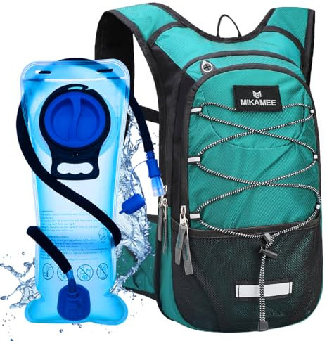MIKAMEE Sac à Dos d'hydratation,Sac à Dos d'eau léger de 16 L avec Compartiment isolé,avec Sac d'eau de 2L,Parfait pour Courir, Faire du vélo, de la randonnée, du Camping, Faire la fête