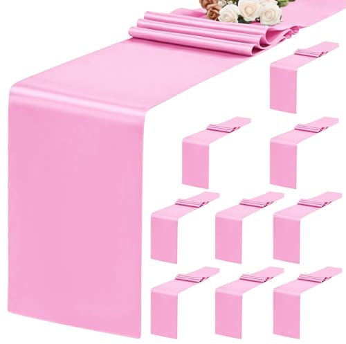 Lot de 10 chemins de Table Roses 30 x 183 cm en Satin pour Tables Rondes rectangulaires, chemins de Table Roses pour Mariage, banquets d'anniversaire, fiançailles, décoration de fête