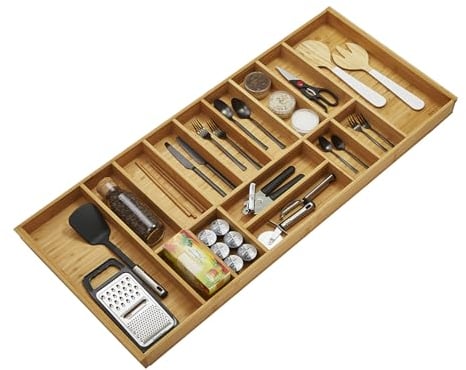 ORGA-BOX BAMBOU Range-couverts avec 15 compartiments pour tiroirs de cuisine Wellmann et Alno dans l'armoire de 120 cm