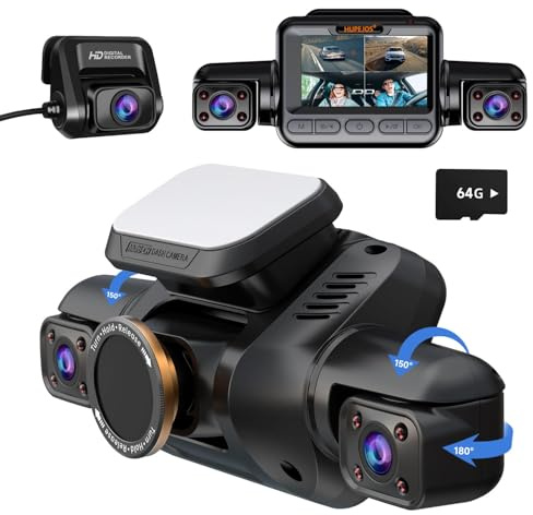 HUPEJOS AI Dash Cam Front Rear Inside with Driver Monitor System, 360° Car Camera 4K, 4 Channel Camera for Cars, WiFi GPS, Dashcam 64GB SD Card, Night Vision, 24H Parking Mode, Upgrade DMS V8Plus