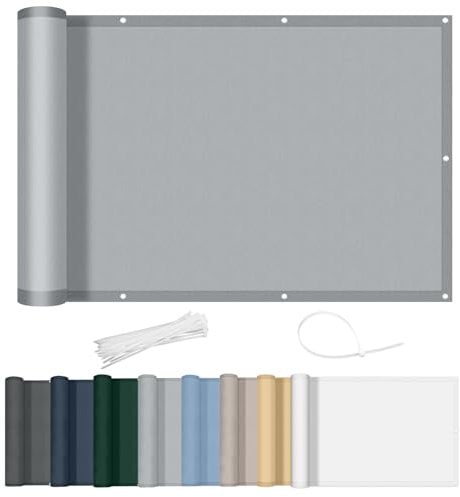 AXT SHADE Balkon Sichtschutz Wetterfest 90x800cm Balkonverkleidung Balkonabdeckung Balkonbespannung Blickdichte Windschutz und UV-Schutz mit Kabelbinder für Balkongeländer-Hellgrau