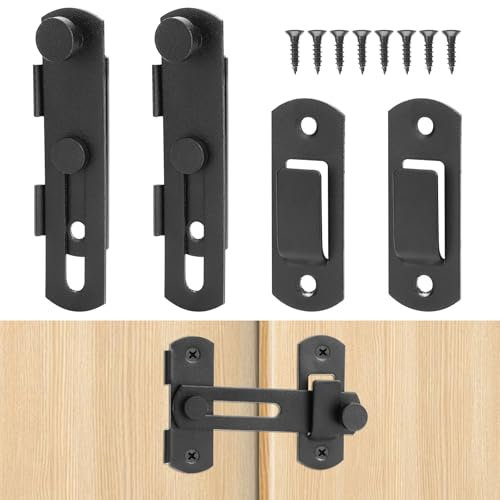 2pcs Serrures de Porte de Grange Acier Inoxydable, Loquet Porte Coulissante Rabattable 180 Degrés Serrures et Loquets de Porte Usage Multiple Quincaillerie de Porte pour Garage (Noir)