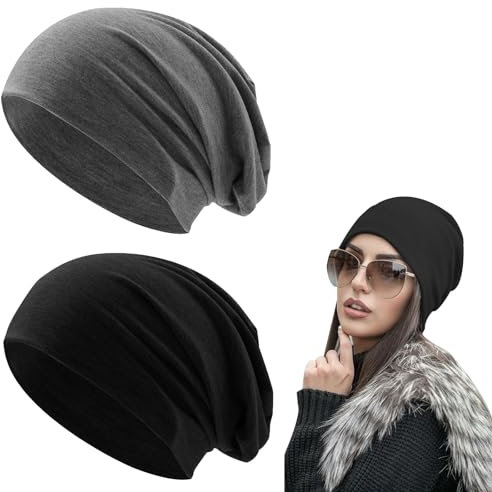 Gorro Slouch Beanie,Gorros de Punto Unisex,Hombre Gorros de Punto,2 Piezas Hombre Jersey Gorro,Unisex Gorro de Punto Holgado,Transpirable Y Ligero Gorro Invierno,Gorro Slouch Beanie Hombres Y Mujer