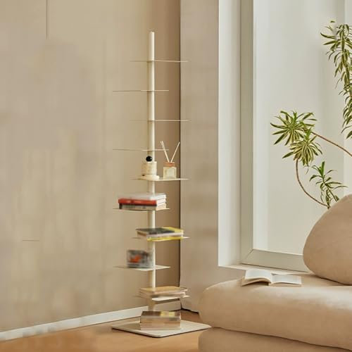 9 Tier Bookshelf Invisible Bookshelf,Height Adjustable Vertical Spine Book Tower,Rotating bookshelf Stand for Books Photos Artwork,Pot Plant,White