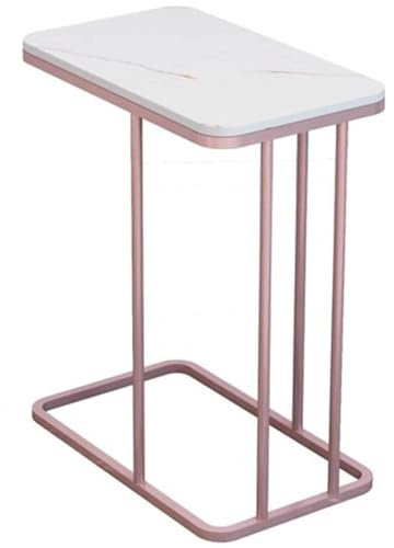 SQMGFA Table d'appoint de canapé Moderne en Forme de C avec Base en métal et Plateau en marbre, Table Basse d'appoint pour Petit Espace, Salon, Chambre, 50 x 30 x 60 cm, Or Rose (Or Rose)