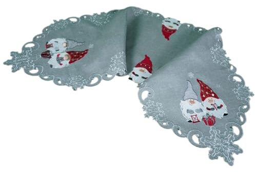 texpot Tischläufer 40 x 140 cm hellgrau Wichtel Weihnachten Winter Deko