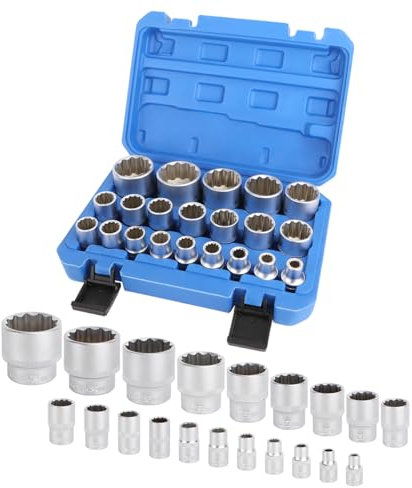 21 PCS 1/2 Inch Socket Set, 12 Point Spline Pass Through Drive Sockets Universal Large Metric Socket Kit, CR-V Steel Half Inch 8 9 10 11 12 13 14 15 16 17 18 19 20 21 22 24 27 30 32 34 36mm