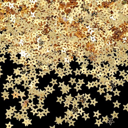 Aufnäher Sterne Konfetti Stern-Pailletten zum Aufnähen Gold Tischdeko Geburtstag Deko Streusterne Glitzersterne Gold Stern Streudeko Weihnachten Tischdeko mit Löchern Schmuck Heimdekoration