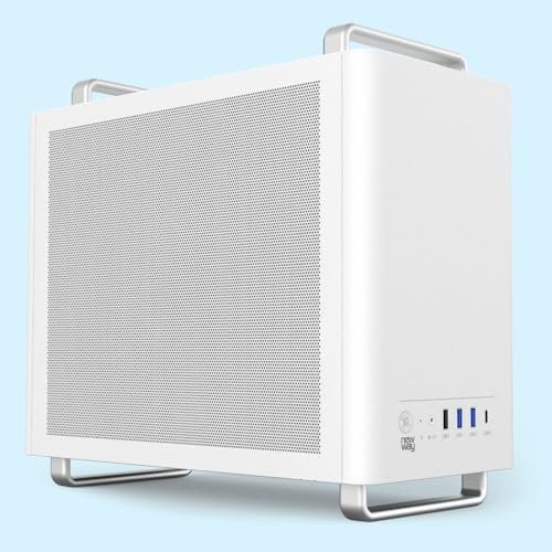 NEWWAY – 2025 – Caja para PC Mini Tower portátil – Compatible con Mini-ITX, ITX, Micro-ATX – Tipo C USB – 1 Ventilador Incluido 9 MM 3 Pines Molex – Pared metálica de Malla (Blanco)