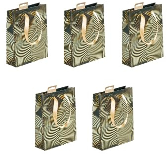 Clairefontaine 212911Cpack - Packung mit 5 Geschenktaschen Premium, Format Medium 17x6x22 cm, 170g, Geo Gold Grün, 1 Pack