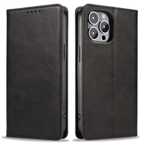 LBH Handyhülle Smartphone-Hülle für Apple iPhone 15 Pro Klapphülle Magnetverschluss Kartenfächer Geldfach Standfunktion Case Etui Rundumschutz Schutzhülle Schwarz