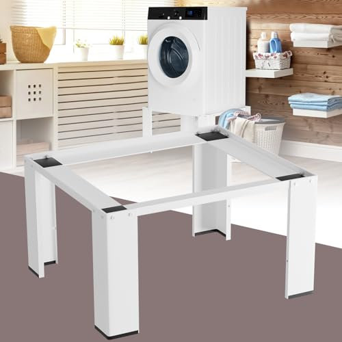 Herrselsam untergestell für waschmaschine, 63x54x32 cm, Unterbau für Waschmaschinen und Wäschetrockner, geräuschdämpfendes Gummipolster, für Waschmaschinen und Wäschetrockner, Rahmenversion, weiß
