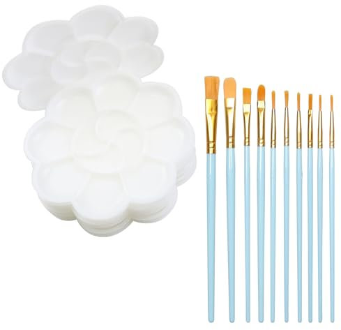 8 Pieces Paint Tray Palettes with Miniature Paint Brush Set, 10 Pieces Detail Paint Brushes Set for Miniature,Arts,Painting
