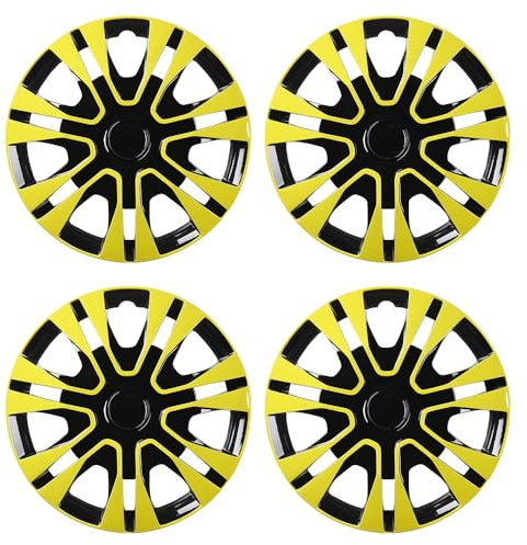 Blueshyhall 4er Set Radkappen Neon Gelb Grün Glänzend, Radzierblenden für Stahlfelgen aus PP Kunststoff mit Doppelschichtiger Lackierung, 12-15 Zoll Option Hubcaps Radblenden Tuning Zubehör (14)