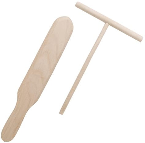 DOMTLTY Ensemble de 2 spatules à crêpes et étaleur de pâte en Bois de hêtre, spatule à crêpes en Forme de T et spatule à crêpes, Facile à Nettoyer, idéal pour Les crêpes, Les Pancakes et Les galettes