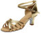 5CM Donna Punta Aperta Tacchi Bassi Sandali Latino Scarpe Da Ballo Professionale Pratica Gattino Pompe DRegolabile Cinturino Alla Caviglia Scarpe Da Ballo, Oro, 38 EU