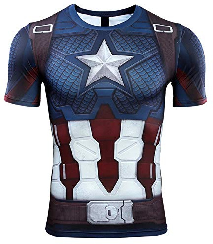 AYYOHON Mens Compression Shirt Printed Superhero Compression Tops Fitness Running Gym Cycling T-Shirt Tight Baselayer L