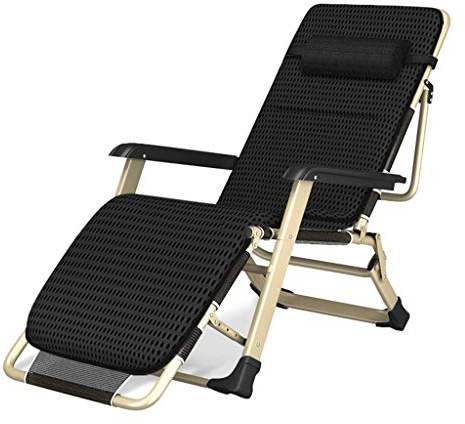 Lsoiup Verstellbare, Faltbare Liegeliege im schwarzen Design, Liegestuhl für Balkon, Büro, Garten, max. 260 kg, mit Sonnenschirm, Strandkorb